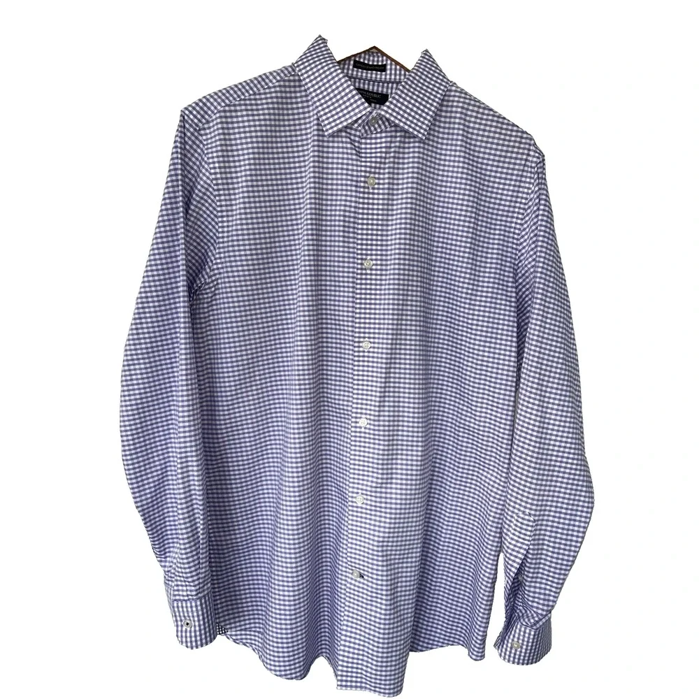 Banana Republic Non-Iron Camden Fit Purple Check SZ L 16-16 1/2